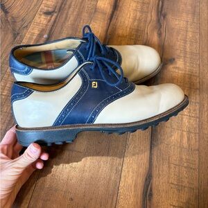 Footjoy Men’s Premier Series- Wilcox Golf Shoes Cream Navy Size 9.5 EUC
